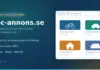 Illustration av en webbläsare med gratisannonser på Abc-annons.se – annonser för cykel, bil, bostad och möbler samt en märkning med annonspriset 0 kr.