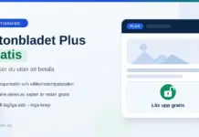 Aftonbladet Plus gratis – så läser du utan att betala Illustration med rubriken "Aftonbladet Plus gratis – så läser du utan att betala" bredvid en artikelvy med betalvägg och ett öppet hänglås märkt "Lås upp gratis".