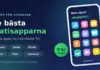 Illustration av en mobiltelefon med färgglada appikoner bredvid rubriken "De bästa gratisapparna" och en grön märkning som visar att apparna kostar 0 kr.