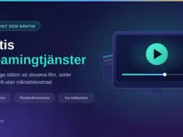 Gratis streamingtjänster – bästa lagliga sätten att streama gratis Illustration av en tv-skärm med uppspelningsknapp och en gul prislapp med texten "0 kr per månad", som symboliserar gratis och lagliga streamingtjänster i Sverige.
