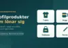 Grafik med rubriken "Profilprodukter som lönar sig" och ikoner för t-shirt, mugg, tygkasse och penna, som illustrerar hur gratis profilprodukter marknadsför företaget.