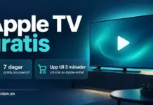 Apple TV+ gratis – så funkar provperioden och 3 månader via köp Grafik med en tv och mobil samt information om Apple TV:s kostnadsfria provperiod på sju dagar och upp till tre månader gratis vid köp av en Apple-enhet.