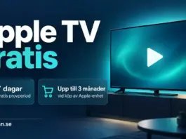 Apple TV+ gratis – så funkar provperioden och 3 månader via köp Grafik med en tv och mobil samt information om Apple TV:s kostnadsfria provperiod på sju dagar och upp till tre månader gratis vid köp av en Apple-enhet.