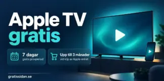 Apple TV+ gratis – så funkar provperioden och 3 månader via köp Grafik med en tv och mobil samt information om Apple TV:s kostnadsfria provperiod på sju dagar och upp till tre månader gratis vid köp av en Apple-enhet.