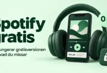 Spotify gratis – så fungerar gratisversionen och vad du missar Illustration om Spotify gratis med hörlurar, en mobil med musikspelare och reklam samt en nollkronorssymbol och ett hänglås för begränsade funktioner.